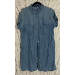 Zilcremo Short Sleeve Light Blue Button-Down Dress